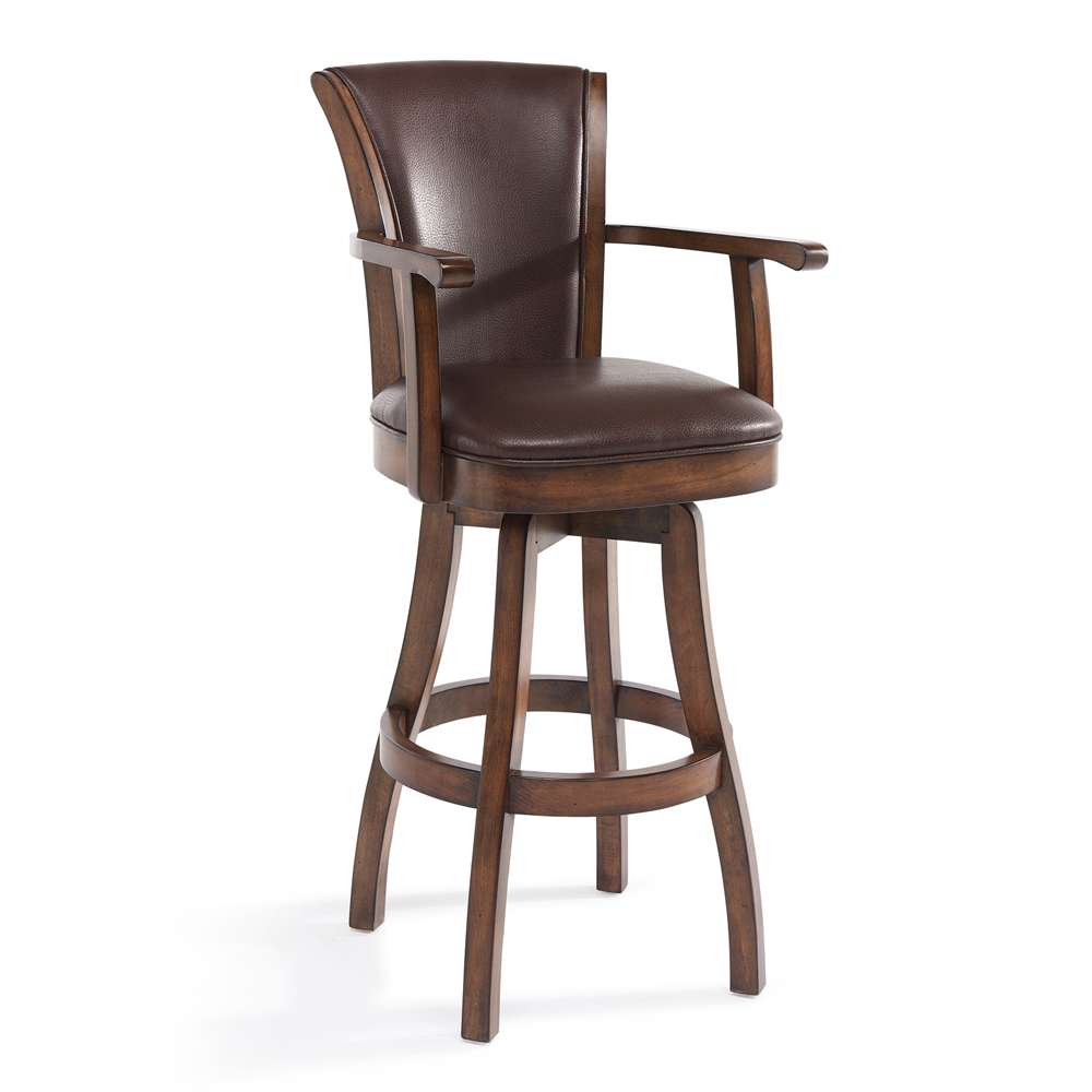 Armen Living - Raleigh 26in Counter Height Swivel Kahlua Faux Leather and Chestnut Wood Arm Bar Stool - LCRABAARKACH26 veiw 1