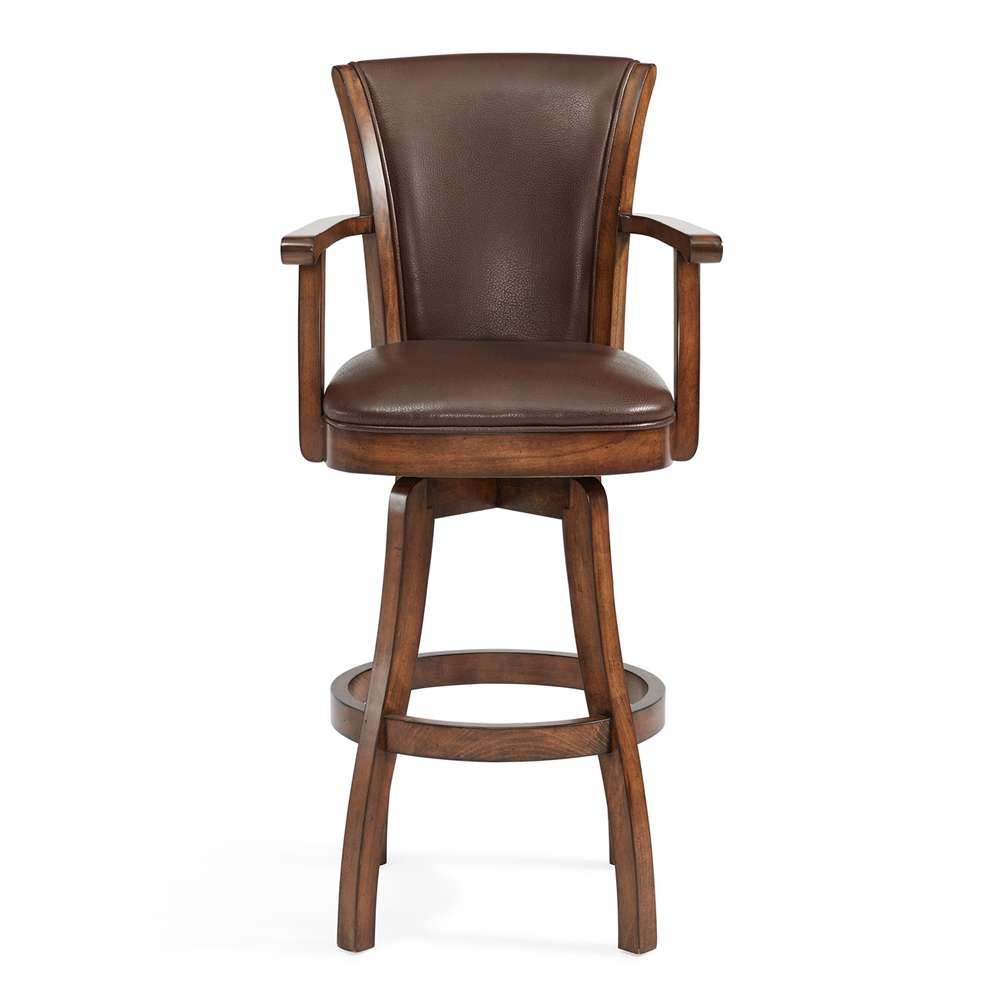 Armen Living - Raleigh 26in Counter Height Swivel Kahlua Faux Leather and Chestnut Wood Arm Bar Stool - LCRABAARKACH26 veiw 2