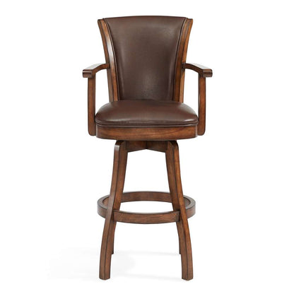 Armen Living - Raleigh 26in Counter Height Swivel Kahlua Faux Leather and Chestnut Wood Arm Bar Stool - LCRABAARKACH26 veiw 2