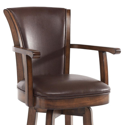 Armen Living - Raleigh 26in Counter Height Swivel Kahlua Faux Leather and Chestnut Wood Arm Bar Stool - LCRABAARKACH26 veiw 4