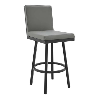 Armen Living - Rochester 30in Swivel Modern Black Metal and Grey Faux Leather Barstool - 721535752171 veiw 1