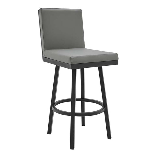 Armen Living - Rochester 30in Swivel Modern Black Metal and Grey Faux Leather Barstool - 721535752171 veiw 1