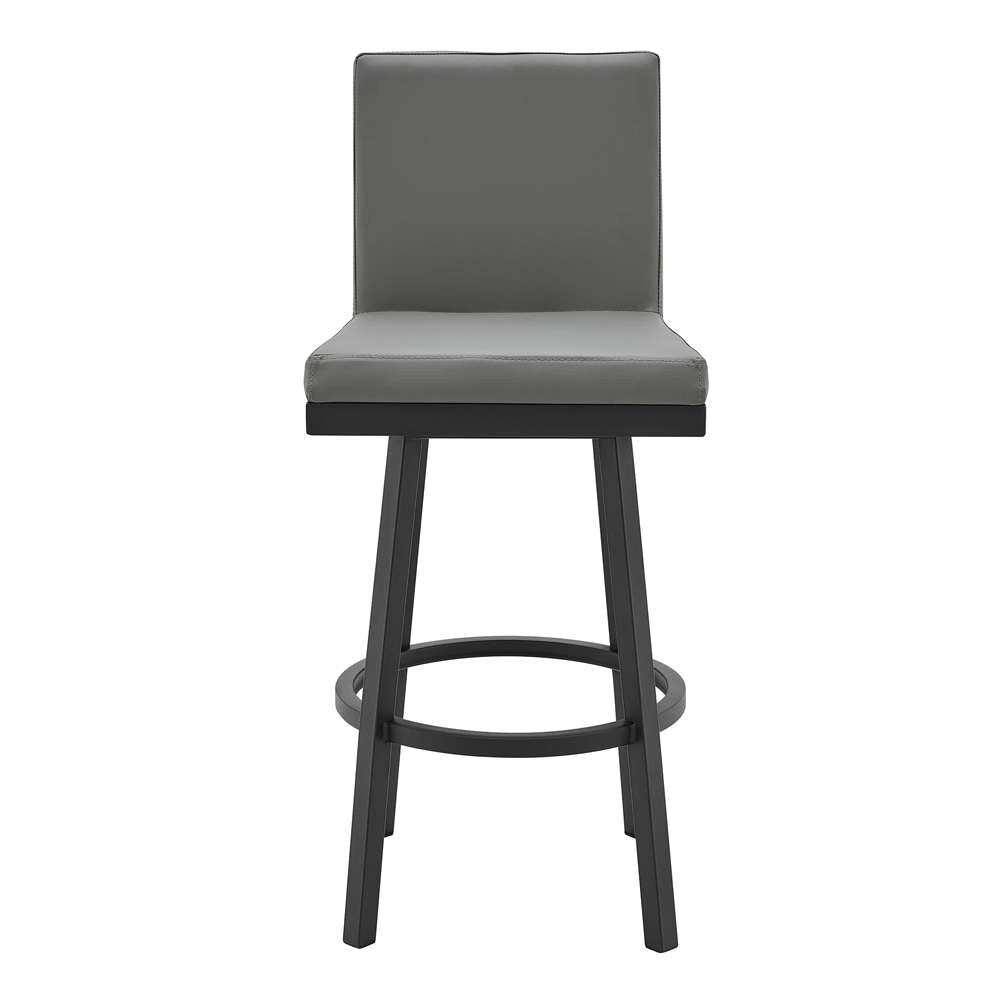 Armen Living - Rochester 30in Swivel Modern Black Metal and Grey Faux Leather Barstool - 721535752171 veiw 2