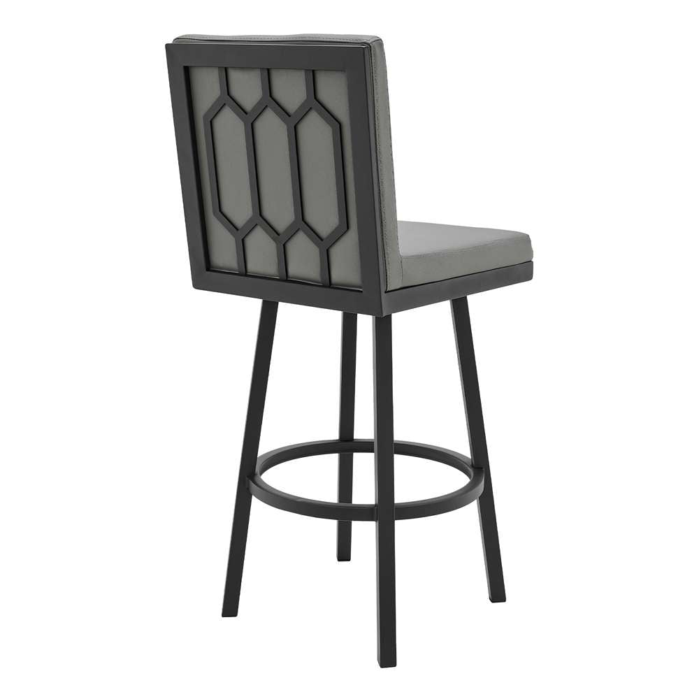 Armen Living - Rochester 30in Swivel Modern Black Metal and Grey Faux Leather Barstool - 721535752171 veiw 3