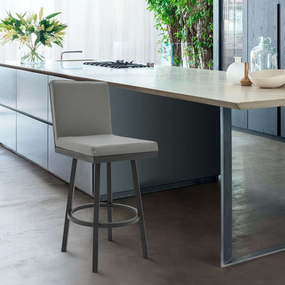 Armen Living - Rochester 30in Swivel Modern Black Metal and Grey Faux Leather Barstool - 721535752171 veiw 6
