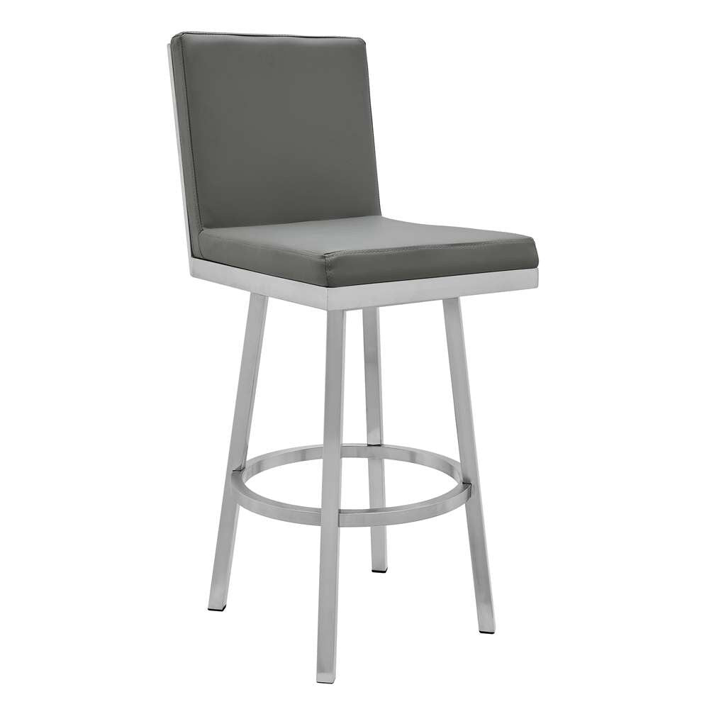 Armen Living - Rochester 30in Swivel Modern Brushed Stainless Steel and Grey Faux Leather Barstool - 721535752157 veiw 1