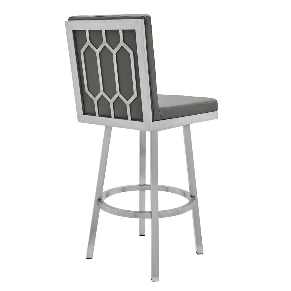 Armen Living - Rochester 30in Swivel Modern Brushed Stainless Steel and Grey Faux Leather Barstool - 721535752157 veiw 3