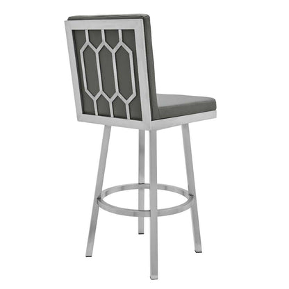 Armen Living - Rochester 30in Swivel Modern Brushed Stainless Steel and Grey Faux Leather Barstool - 721535752157 veiw 3
