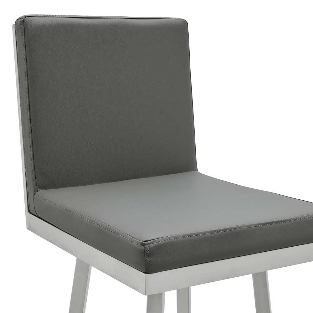 Armen Living - Rochester 30in Swivel Modern Brushed Stainless Steel and Grey Faux Leather Barstool - 721535752157 veiw 4