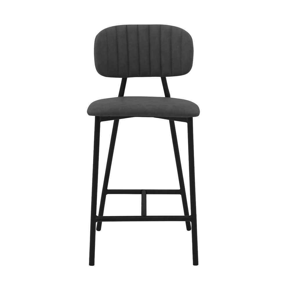 Armen Living - Rococo 26in Gray Faux Leather and Metal Counter Height Bar Stool - LCROBABLGRY26 veiw 2