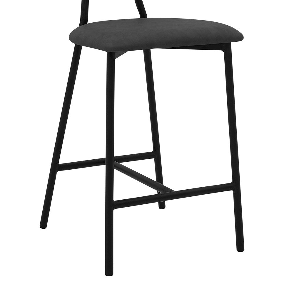 Armen Living - Rococo 26in Gray Faux Leather and Metal Counter Height Bar Stool - LCROBABLGRY26 veiw 4