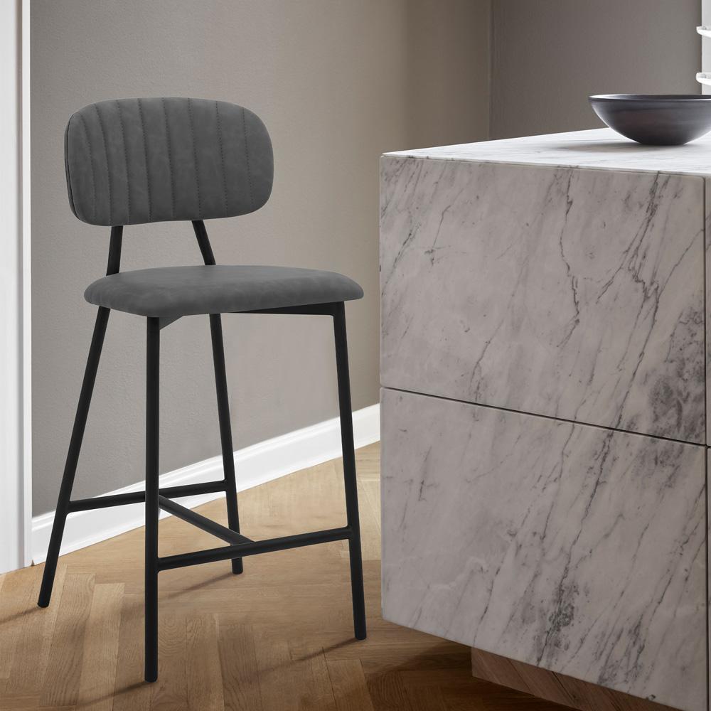 Armen Living - Rococo 26in Gray Faux Leather and Metal Counter Height Bar Stool - LCROBABLGRY26 veiw 8