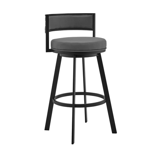 Armen Living - Roman 26in Gray Faux Leather and Black Metal Swivel Bar Stool - LCRMBABLGR26 veiw 1