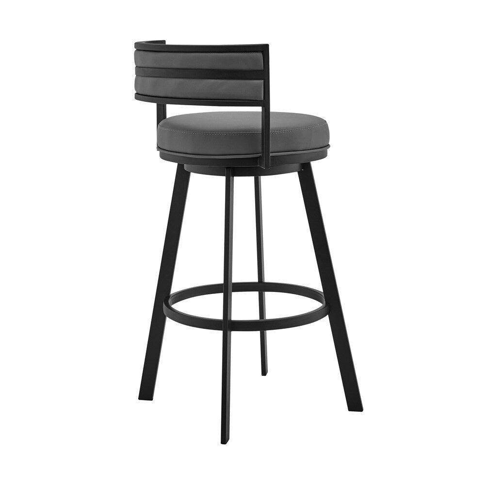 Armen Living - Roman 26in Gray Faux Leather and Black Metal Swivel Bar Stool - LCRMBABLGR26 veiw 3