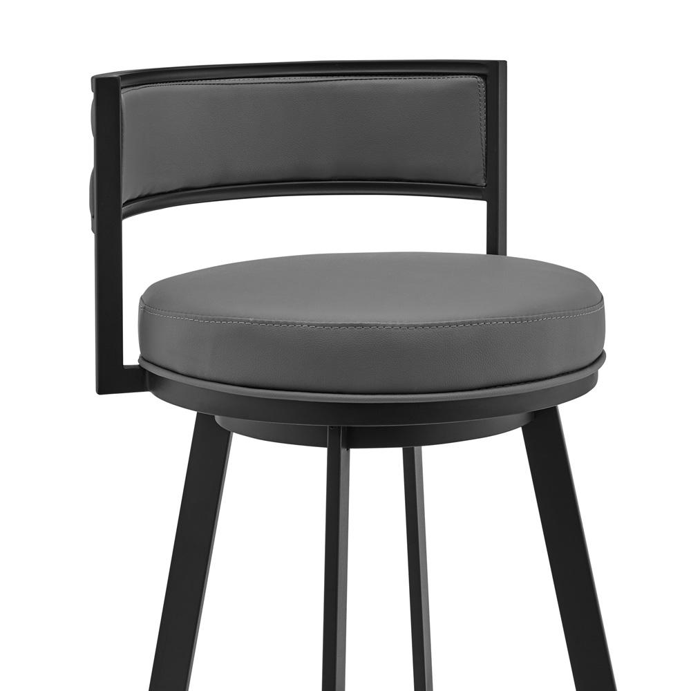 Armen Living - Roman 26in Gray Faux Leather and Black Metal Swivel Bar Stool - LCRMBABLGR26 veiw 4