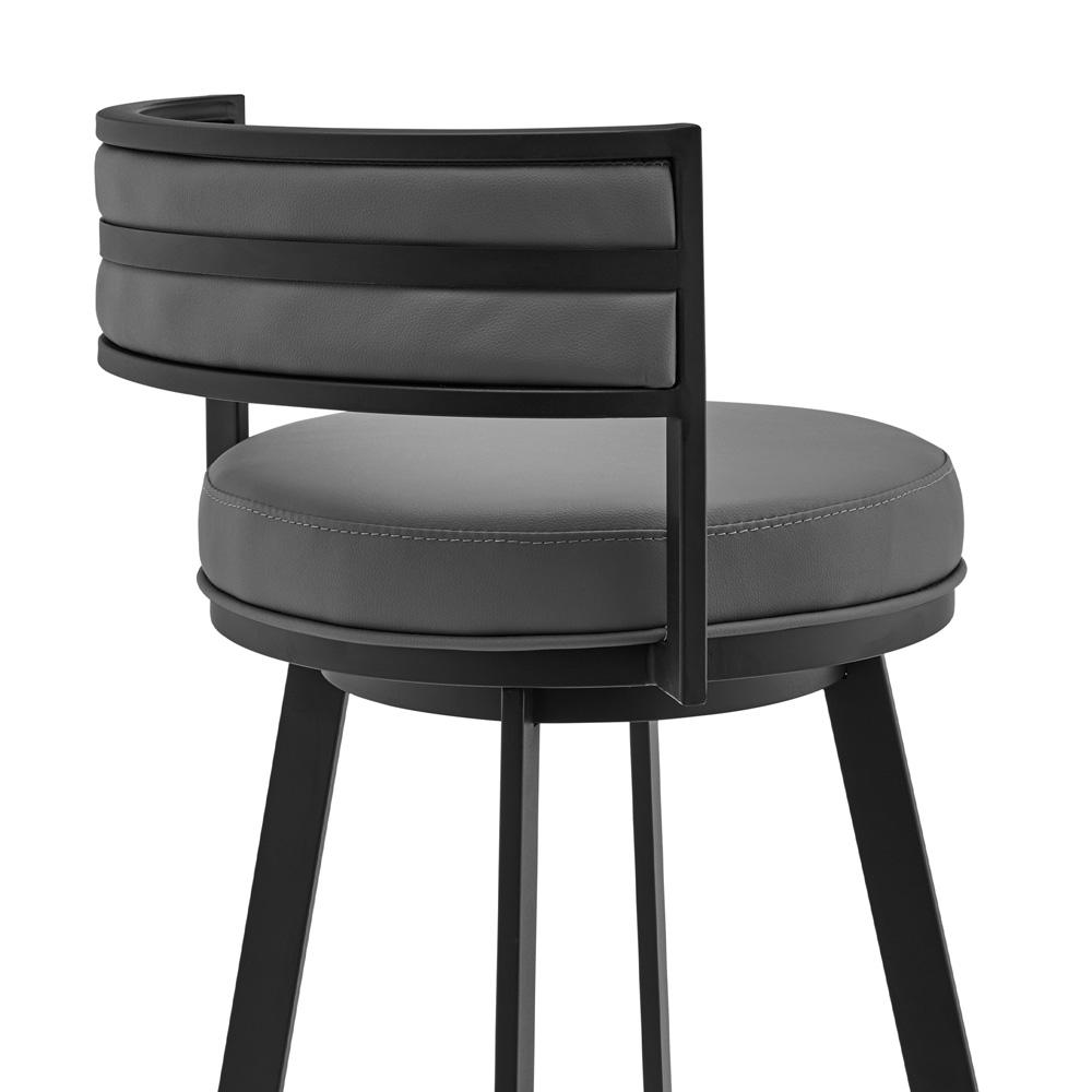 Armen Living - Roman 26in Gray Faux Leather and Black Metal Swivel Bar Stool - LCRMBABLGR26 veiw 5