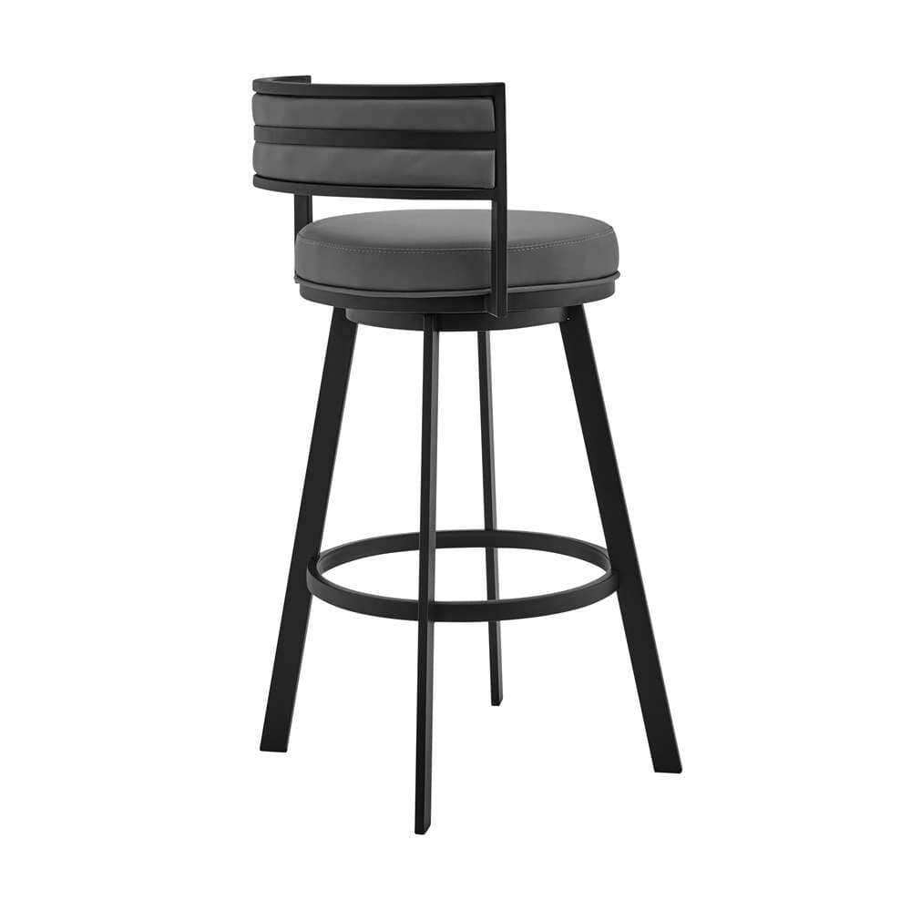 Armen Living - Roman 30in Gray Faux Leather and Black Metal Swivel Bar Stool - LCRMBABLGR30 veiw 3