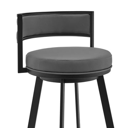 Armen Living - Roman 30in Gray Faux Leather and Black Metal Swivel Bar Stool - LCRMBABLGR30 veiw 4