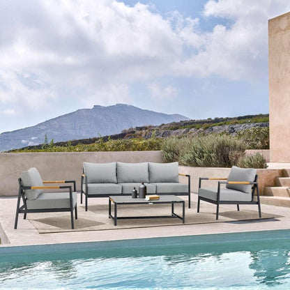 Armen Living - Royal 4 Piece Black Aluminum and Teak Outdoor Seating Set with Dark Gray Cushions - 840254332829 veiw 7