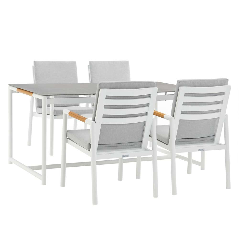 Armen Living - Royal 5 Piece White Aluminum and Teak Outdoor Dining Set with Light Gray Fabric - 840254332850 veiw 1
