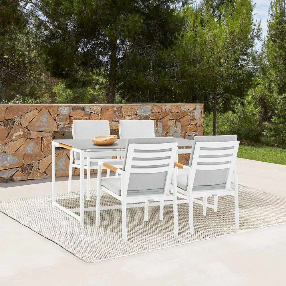 Armen Living - Royal 5 Piece White Aluminum and Teak Outdoor Dining Set with Light Gray Fabric - 840254332850 veiw 7