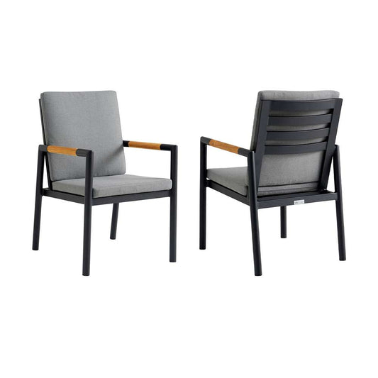 Armen Living - Royal Black Aluminum and Teak Outdoor Dining Chair with Dark Gray Fabric (Set of 2) - 840254332782 veiw 1