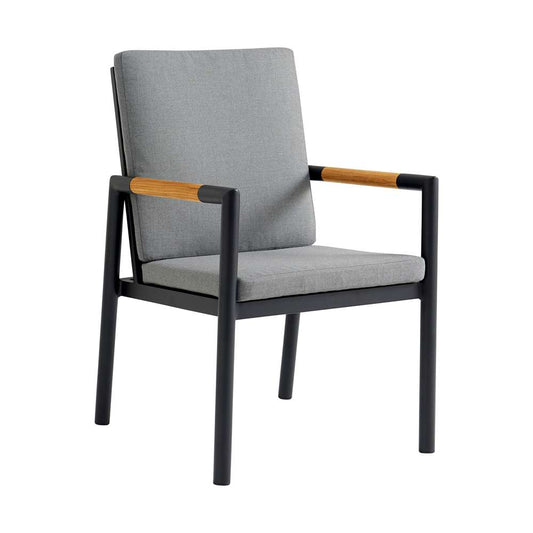 Armen Living - Royal Black Aluminum and Teak Outdoor Dining Chair with Dark Gray Fabric (Set of 2) - 840254332782 veiw 2