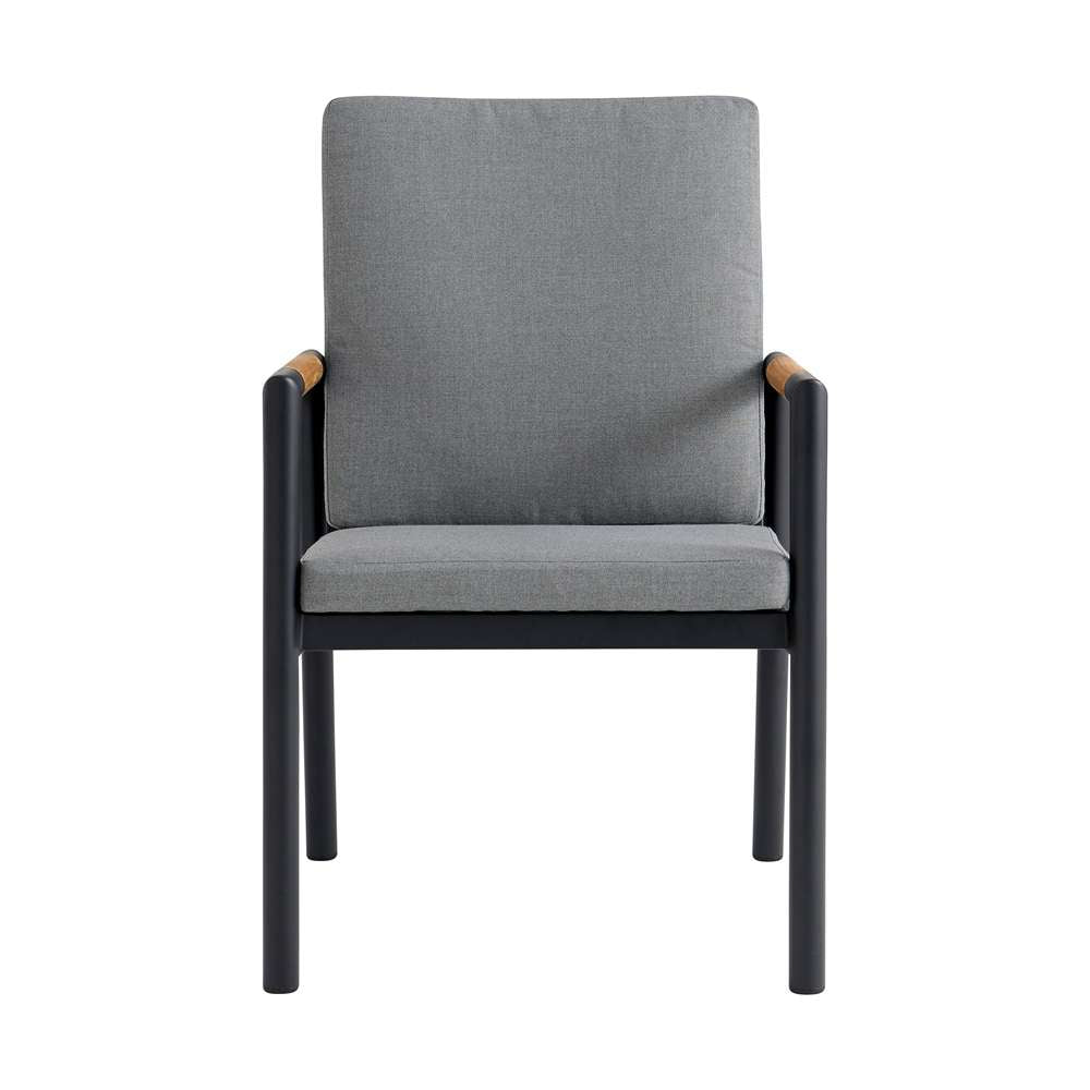 Armen Living - Royal Black Aluminum and Teak Outdoor Dining Chair with Dark Gray Fabric (Set of 2) - 840254332782 veiw 3
