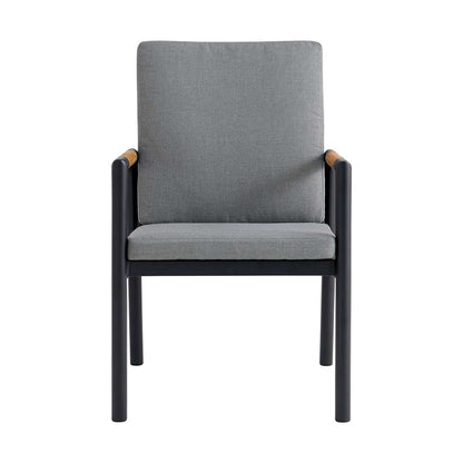 Armen Living - Royal Black Aluminum and Teak Outdoor Dining Chair with Dark Gray Fabric (Set of 2) - 840254332782 veiw 3