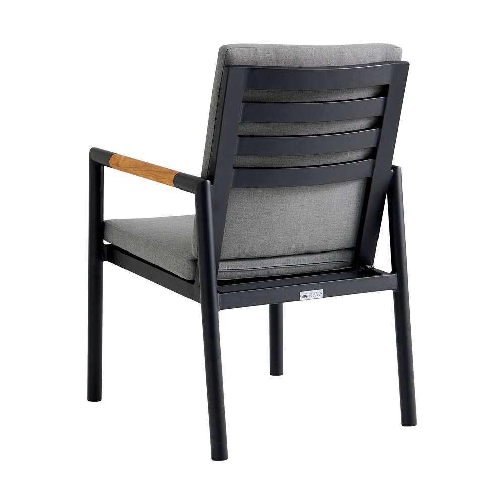 Armen Living - Royal Black Aluminum and Teak Outdoor Dining Chair with Dark Gray Fabric (Set of 2) - 840254332782 veiw 4