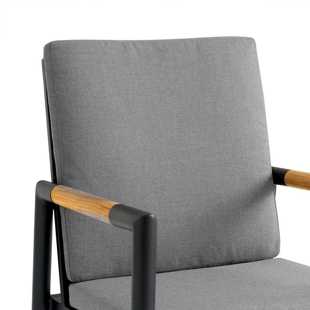 Armen Living - Royal Black Aluminum and Teak Outdoor Dining Chair with Dark Gray Fabric (Set of 2) - 840254332782 veiw 5