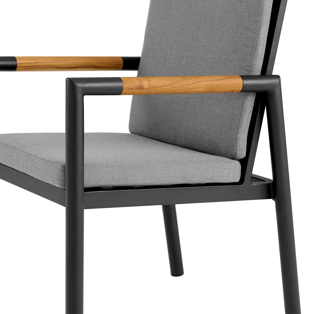 Armen Living - Royal Black Aluminum and Teak Outdoor Dining Chair with Dark Gray Fabric (Set of 2) - 840254332782 veiw 6