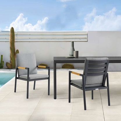 Armen Living - Royal Black Aluminum and Teak Outdoor Dining Chair with Dark Gray Fabric (Set of 2) - 840254332782 veiw 7
