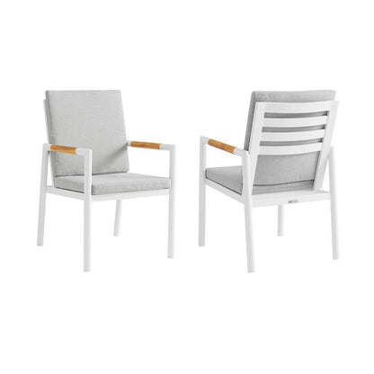 Armen Living - Royal White Aluminum and Teak Outdoor Dining Chair with Light Gray Fabric (Set of 2) - 840254332799 veiw 1