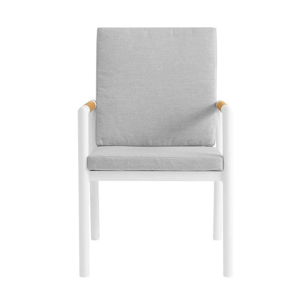 Armen Living - Royal White Aluminum and Teak Outdoor Dining Chair with Light Gray Fabric (Set of 2) - 840254332799 veiw 3