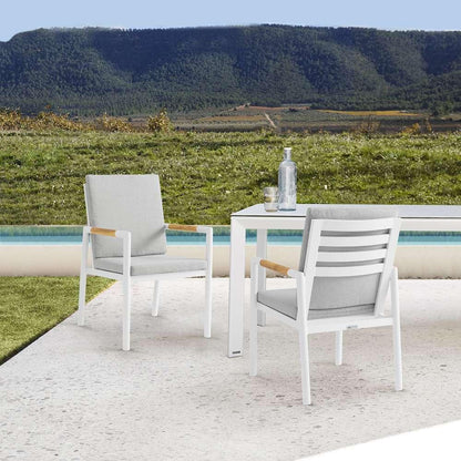 Armen Living - Royal White Aluminum and Teak Outdoor Dining Chair with Light Gray Fabric (Set of 2) - 840254332799 veiw 7