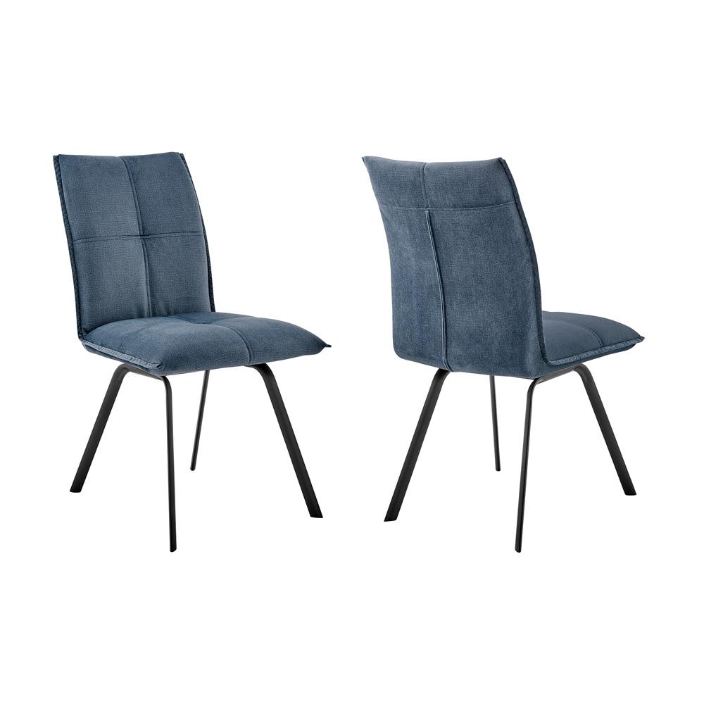 Armen Living - Rylee Dining Room Accent Chair in Blue Fabric and Black Finish (Set of 2) - LCRYSIBLU veiw 1