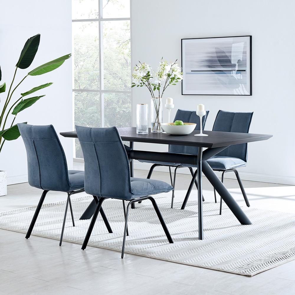 Armen Living - Rylee Dining Room Accent Chair in Blue Fabric and Black Finish (Set of 2) - LCRYSIBLU veiw 8