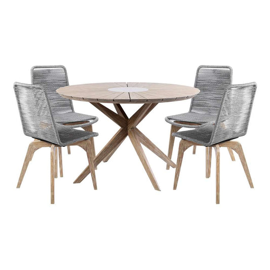 Armen Living  - Sachi and Island Outdoor 5 Piece Light Eucalyptus and Concrete Dining Set - 840254333406 veiw 1