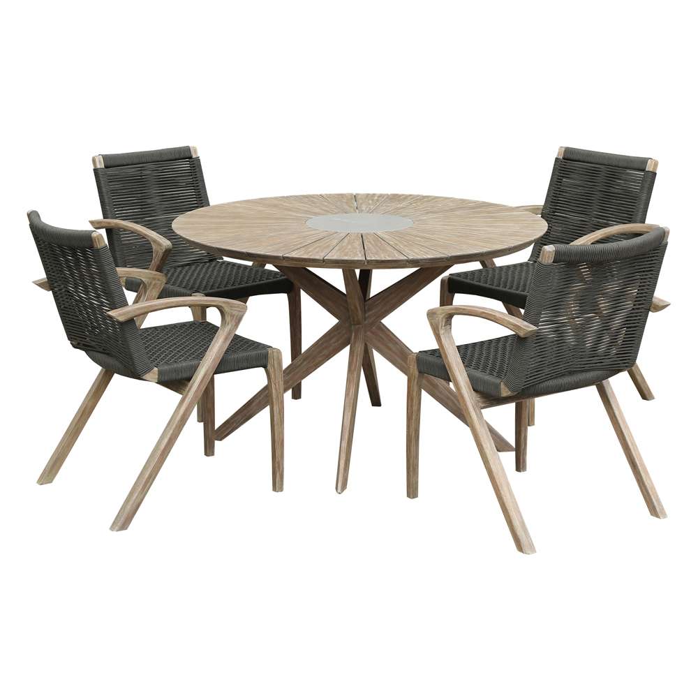 Armen Living - Sachi and Nabila Outdoor 5 Piece Light Eucalyptus and Concrete Dining Set - 840254333383 veiw 1