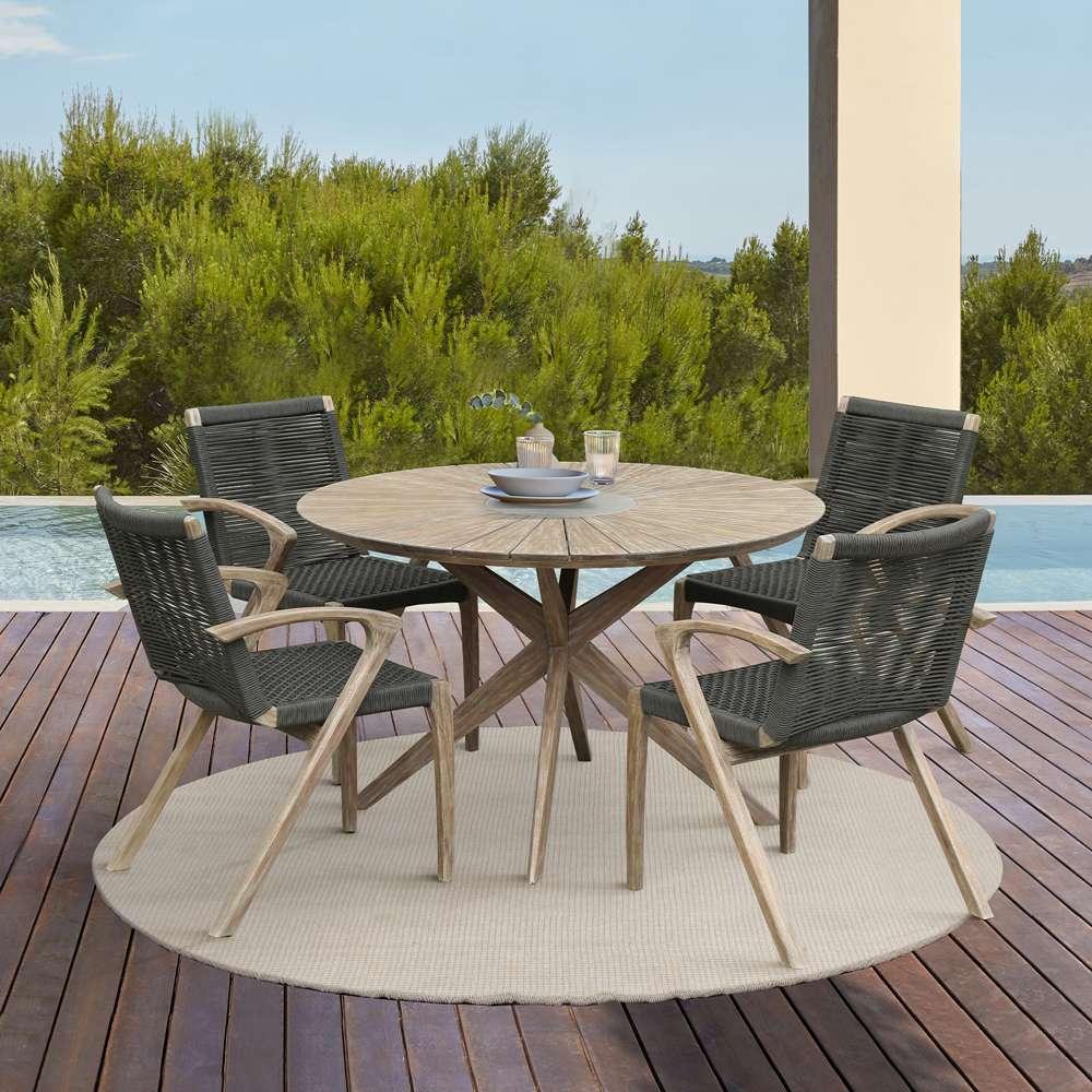 Armen Living - Sachi and Nabila Outdoor 5 Piece Light Eucalyptus and Concrete Dining Set - 840254333383 veiw 8