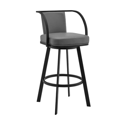 Armen Living - Sandringham 26in Gray Faux Leather and Black Metal Swivel Bar Stool - 721535762088 veiw 1
