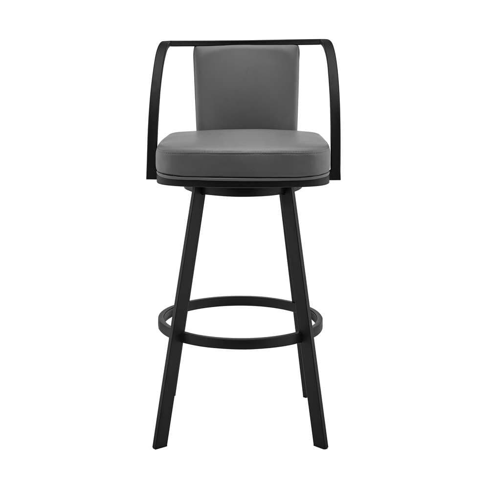 Armen Living - Sandringham 26in Gray Faux Leather and Black Metal Swivel Bar Stool - 721535762088 veiw 2