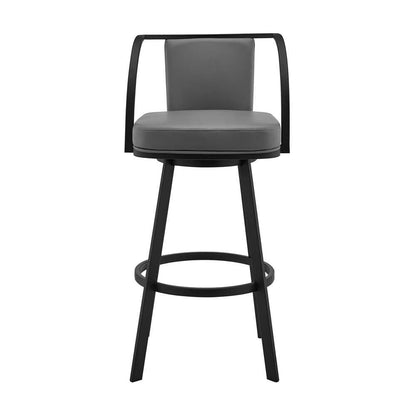 Armen Living - Sandringham 26in Gray Faux Leather and Black Metal Swivel Bar Stool - 721535762088 veiw 2
