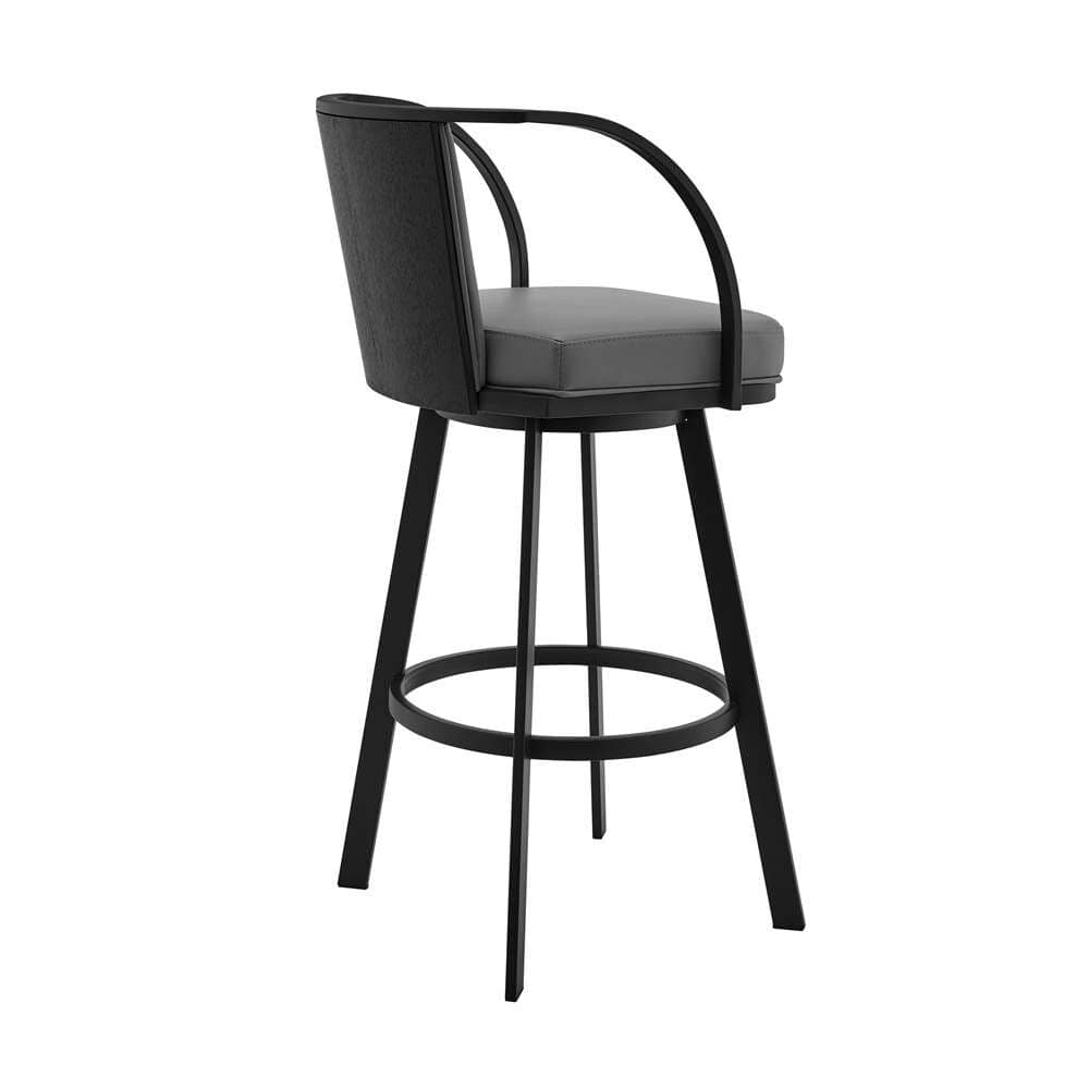 Armen Living - Sandringham 26in Gray Faux Leather and Black Metal Swivel Bar Stool - 721535762088 veiw 3