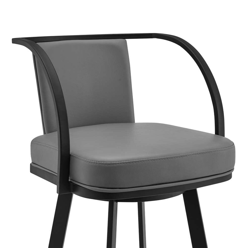 Armen Living - Sandringham 26in Gray Faux Leather and Black Metal Swivel Bar Stool - 721535762088 veiw 4
