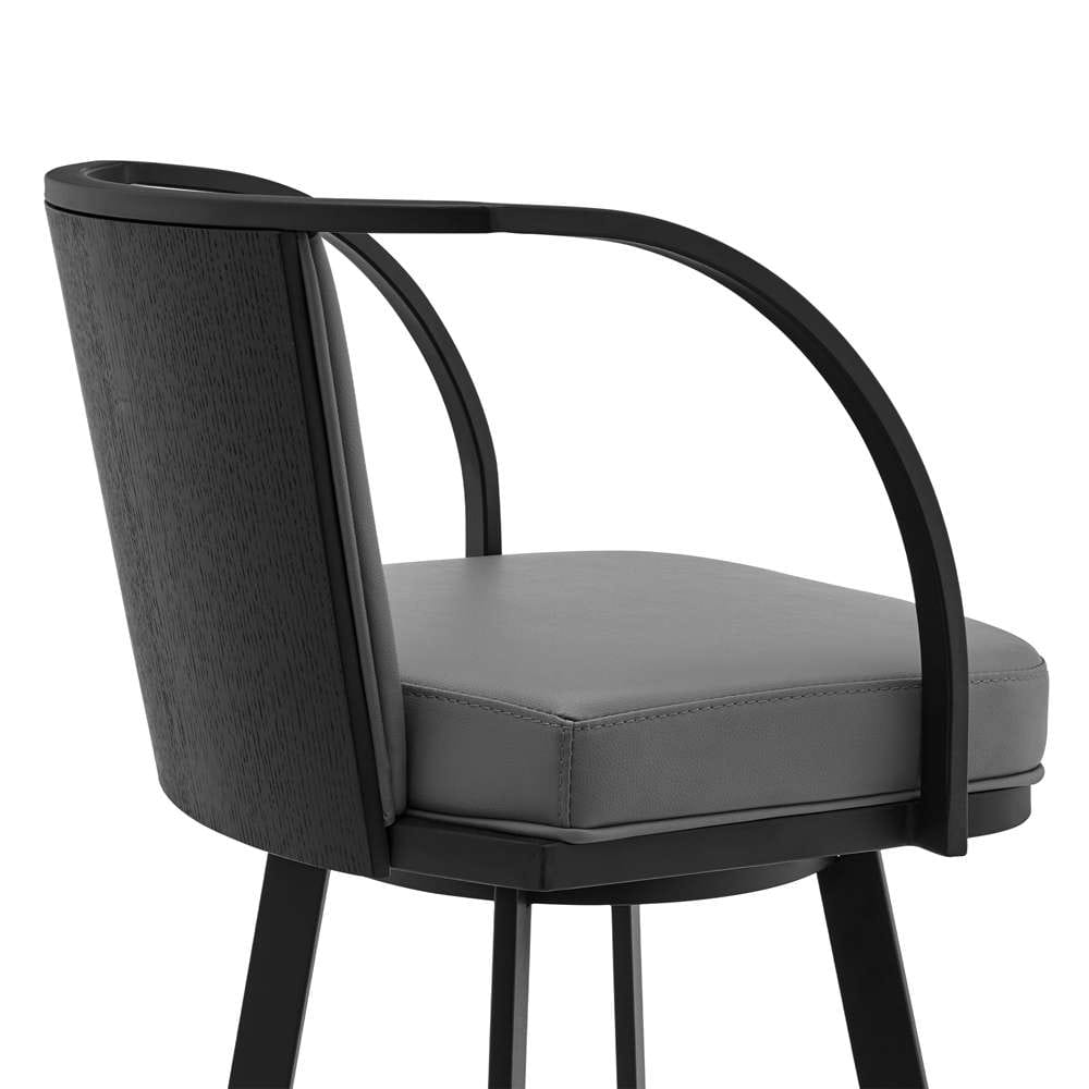 Armen Living - Sandringham 26in Gray Faux Leather and Black Metal Swivel Bar Stool - 721535762088 veiw 5