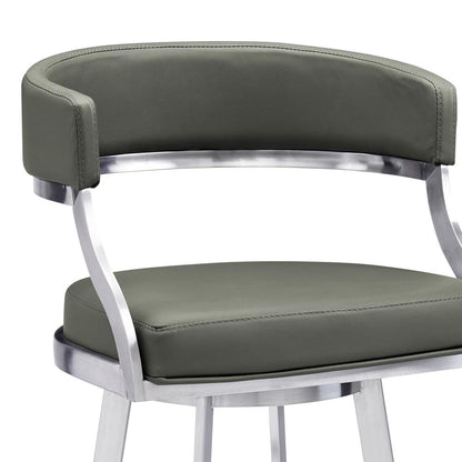 Armen Living - Saturn 30in Bar Height Swivel Grey Faux Leather and Brushed Stainless Steel Bar Stool - LCSNBABSGR30 veiw 4
