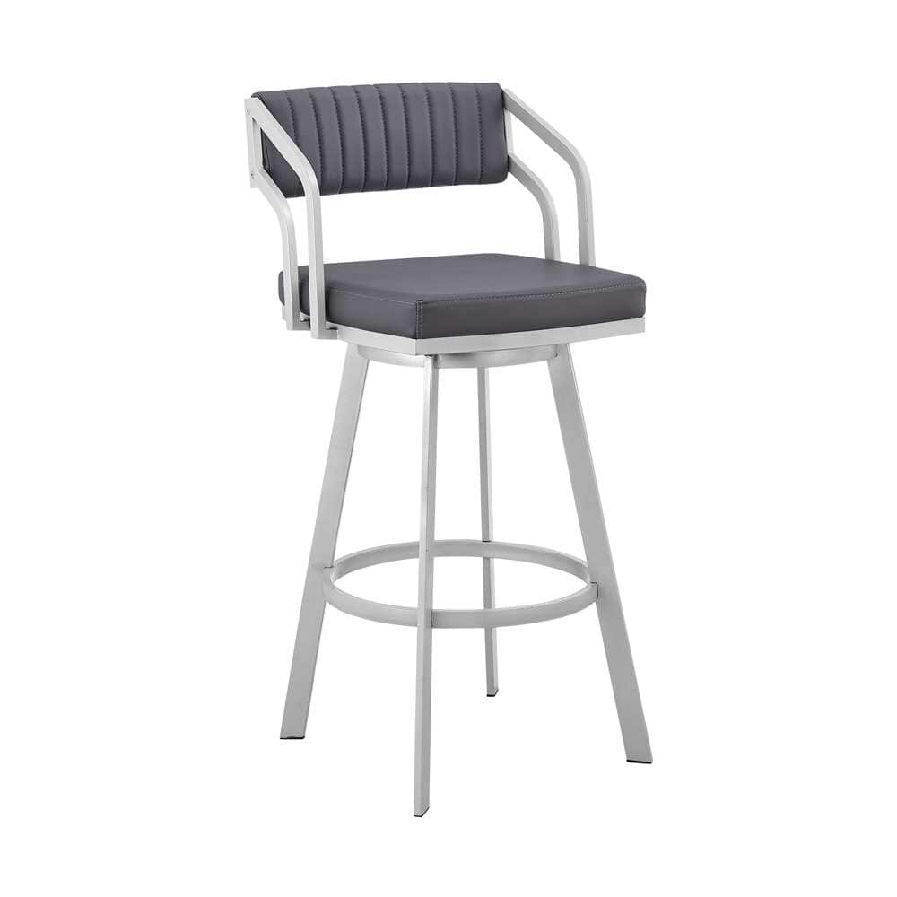 Armen Living - Scranton 26in Swivel Slate Grey Faux Leather and Silver Metal Bar Stool - 795044878233 veiw 1