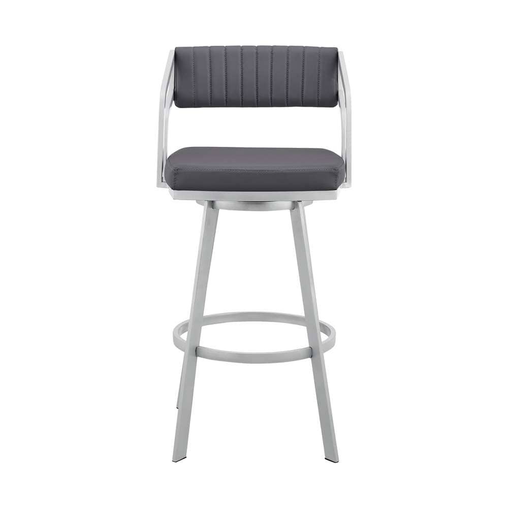 Armen Living - Scranton 26in Swivel Slate Grey Faux Leather and Silver Metal Bar Stool - 795044878233 veiw 2